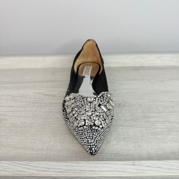 Badgley Mischka Quinn Crystal Embellished Pointed Toe Black Flats Size 8 - Picture 4 of 14